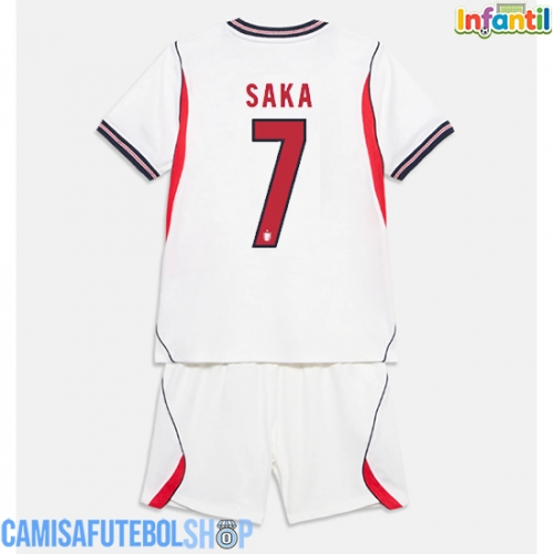 Camisa de time de futebol Inglaterra Bukayo Saka #7 Replicas 1º Equipamento Infantil Mundo 2026 Manga Curta (+ Calças curtas)